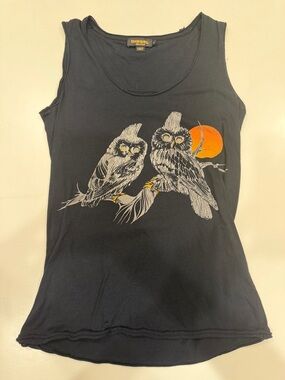 DIESEL Black Owl Graphic Tank with Orange Sun Accent